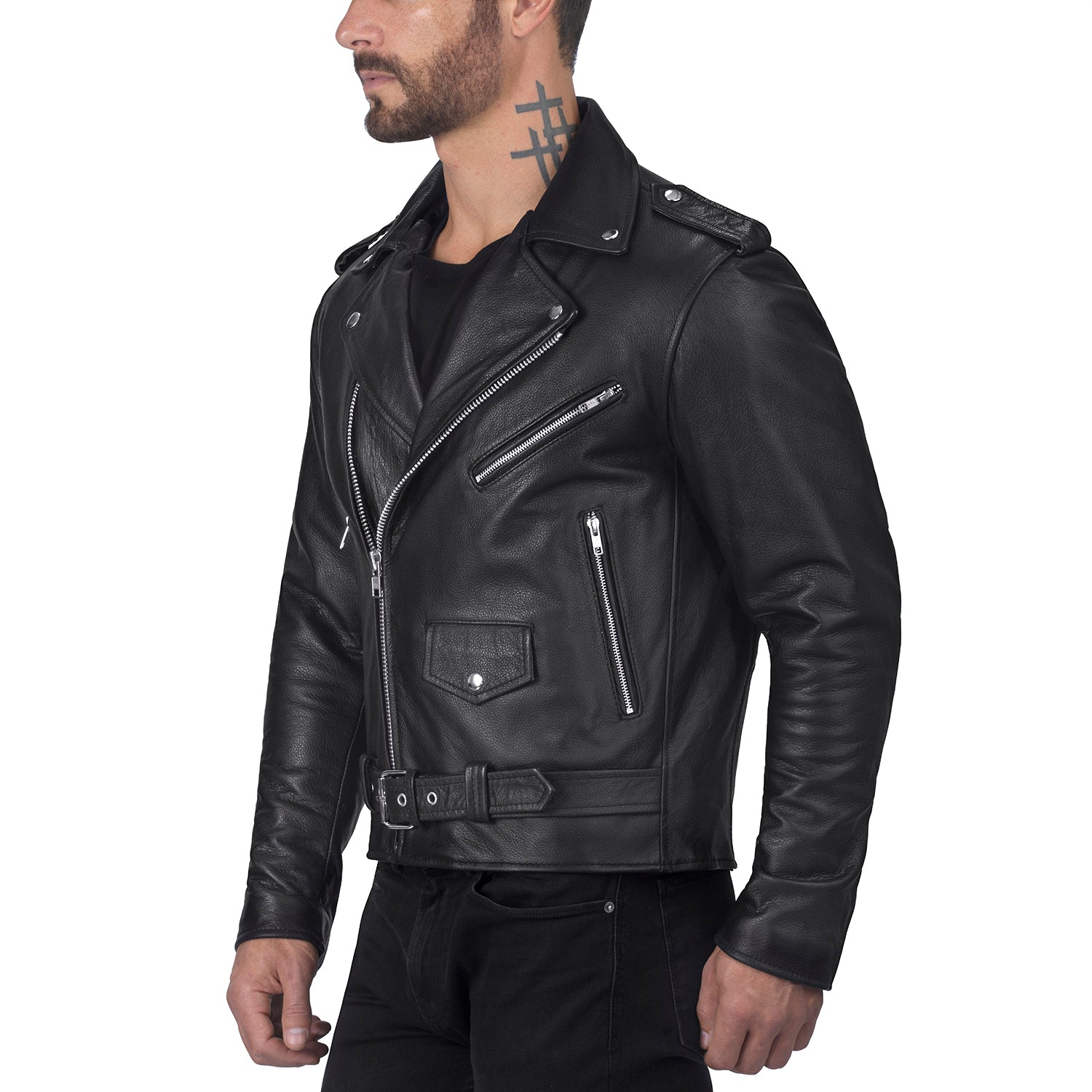 Mens Juan Black Cafe Racer Leather Jacket - NYC Leather Jackets