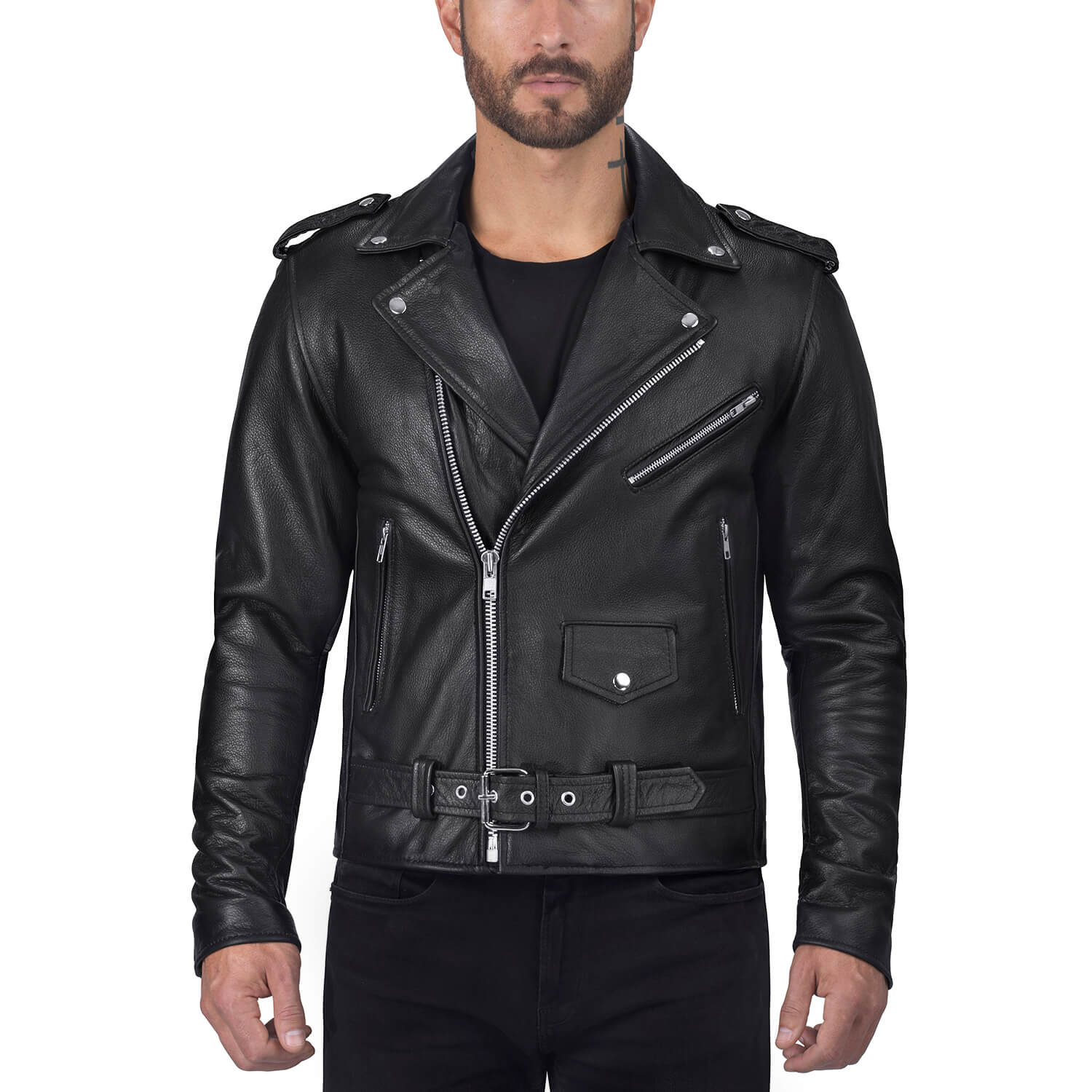 Slim Fit Leather Jacket in Biker Style for Men